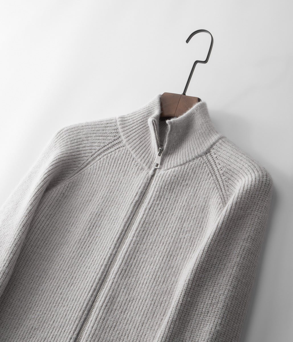 Ribbed Zip Through Cardigan With Funnel Neck For Men - Nalani - UK Fashion Clothing and Decor