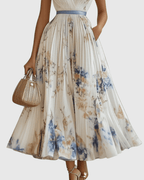 Rowella | Elegant Pleated Maxi Dress With V-Neck And Ribbon Tie Waist - Nalani - Fashion Clothing and Decor