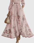 Rowella | Elegant Pleated Maxi Dress With V-Neck And Ribbon Tie Waist - Nalani - Fashion Clothing and Decor