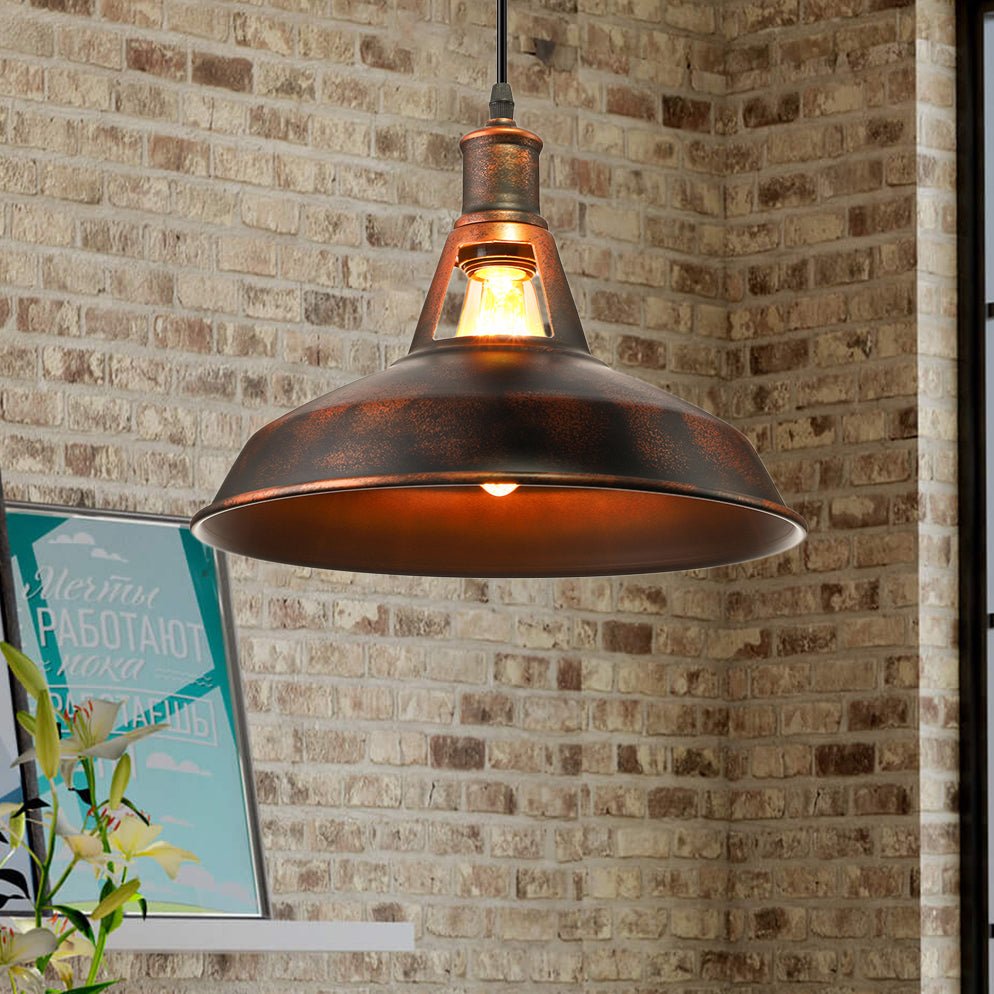 Rust Pendant Light With Barn Shade Industrial Style Lamp - Nalani - UK Fashion Clothing and Decor