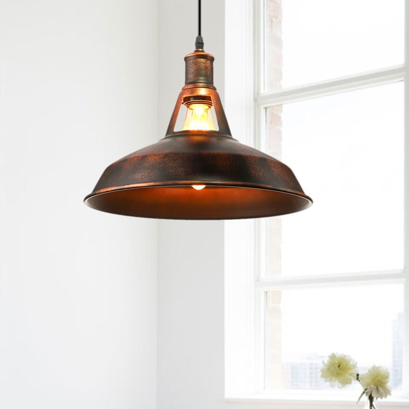 Rust Pendant Light With Barn Shade Industrial Style Lamp - Nalani - UK Fashion Clothing and Decor
