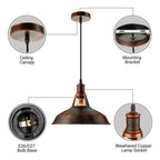 Rust Pendant Light With Barn Shade Industrial Style Lamp - Nalani - UK Fashion Clothing and Decor