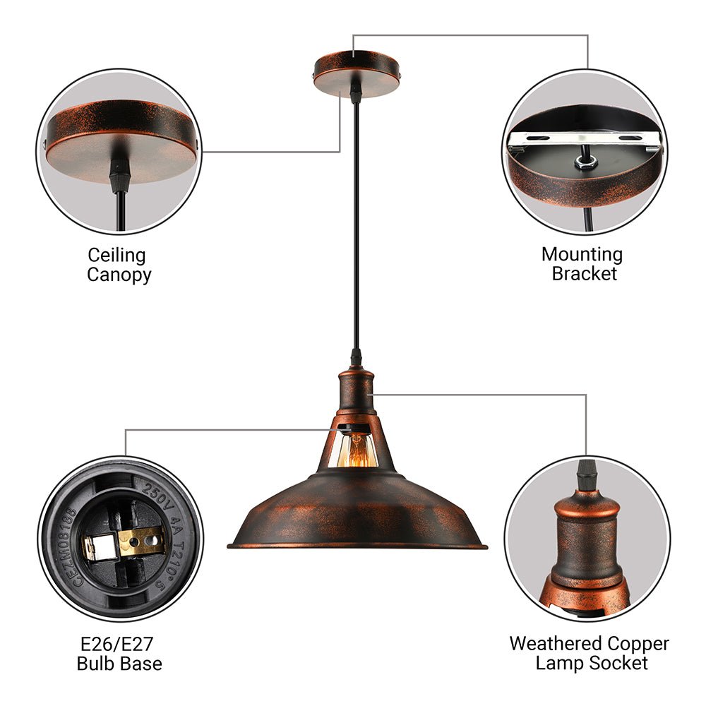 Rust Pendant Light With Barn Shade Industrial Style Lamp - Nalani - UK Fashion Clothing and Decor