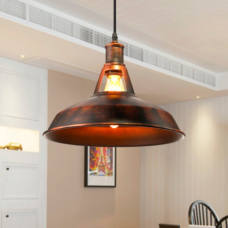 Rust Pendant Light With Barn Shade Industrial Style Lamp - Nalani - UK Fashion Clothing and Decor