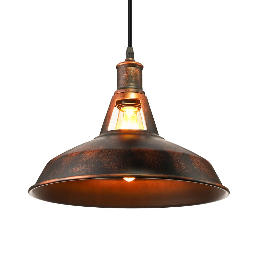 Rust Pendant Light With Barn Shade Industrial Style Lamp - Nalani - UK Fashion Clothing and Decor