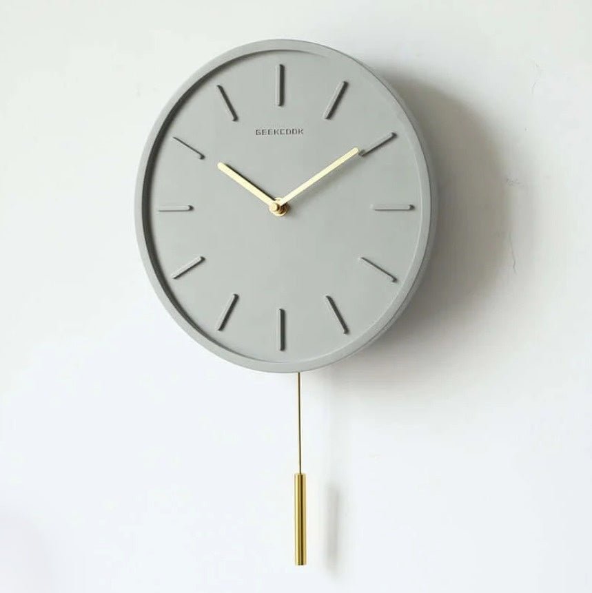 Scandinavian Cement Wall Clock with Metal Pendulum - Nalani - UK and AUS Fashion Clothing and Decor