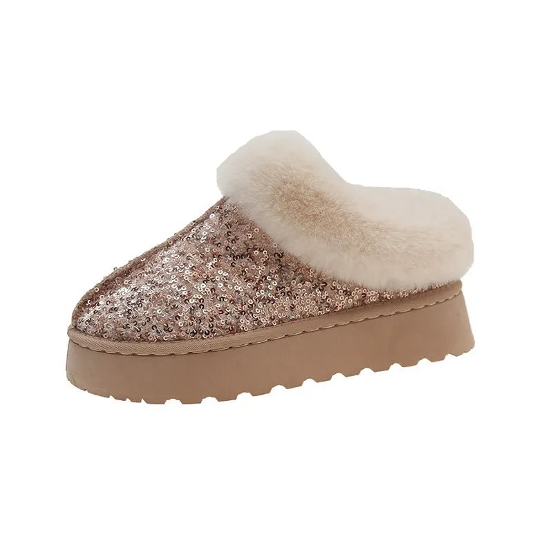 Sequin Fur Lined Ankle Snow Boots With Thick Sole Warmth - Nalani - UK Fashion Clothing and Decor
