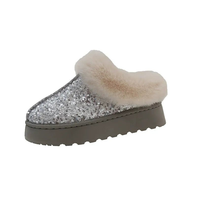 Sequin Fur Lined Ankle Snow Boots With Thick Sole Warmth - Nalani - UK Fashion Clothing and Decor