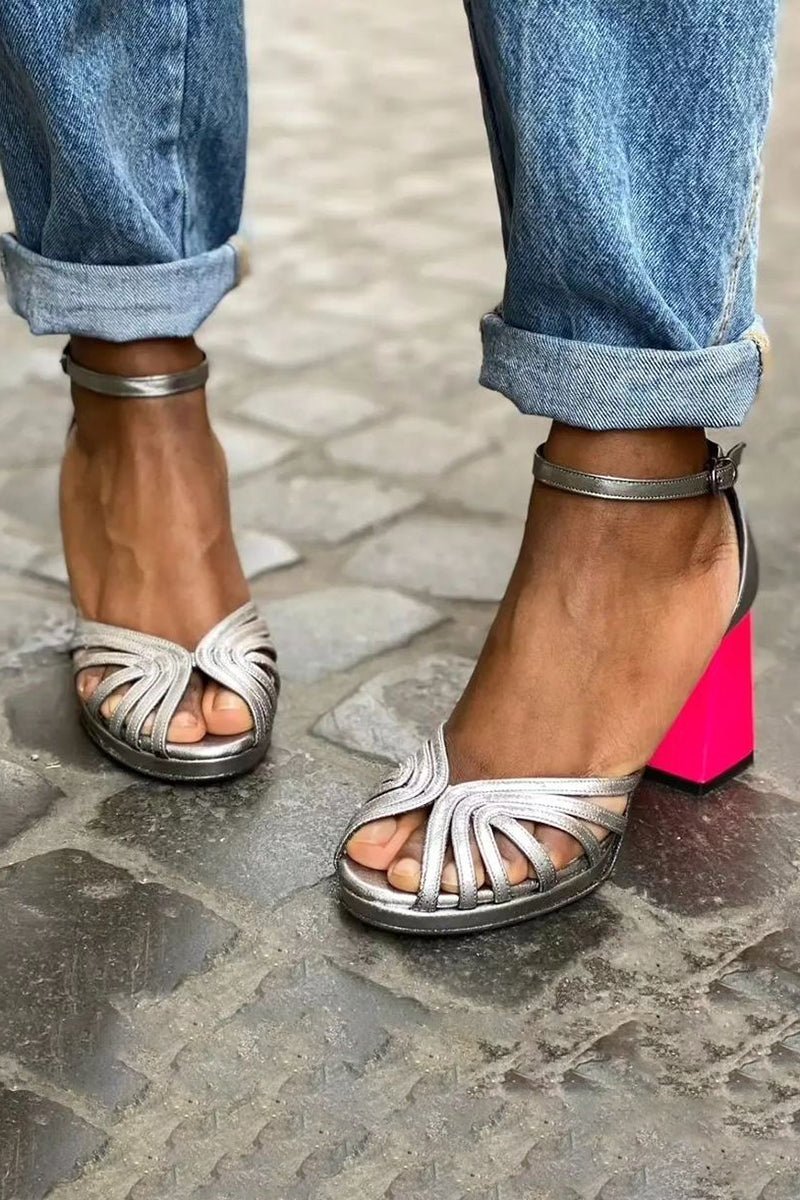 Seraphina | Colorful Shiny Sandals with Buckle and Thick Heel Shine - Nalani - Fashion Clothing and Decor