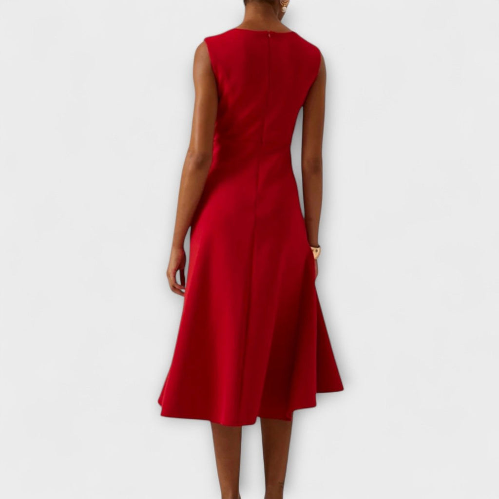 Sheila | Draped Asymmetric Midi Dress For Evening Wear Occasions - Nalani - Fashion Clothing and Decor