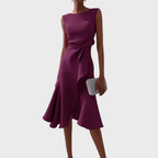 Sheila | Draped Asymmetric Midi Dress For Evening Wear Occasions - Nalani - Fashion Clothing and Decor