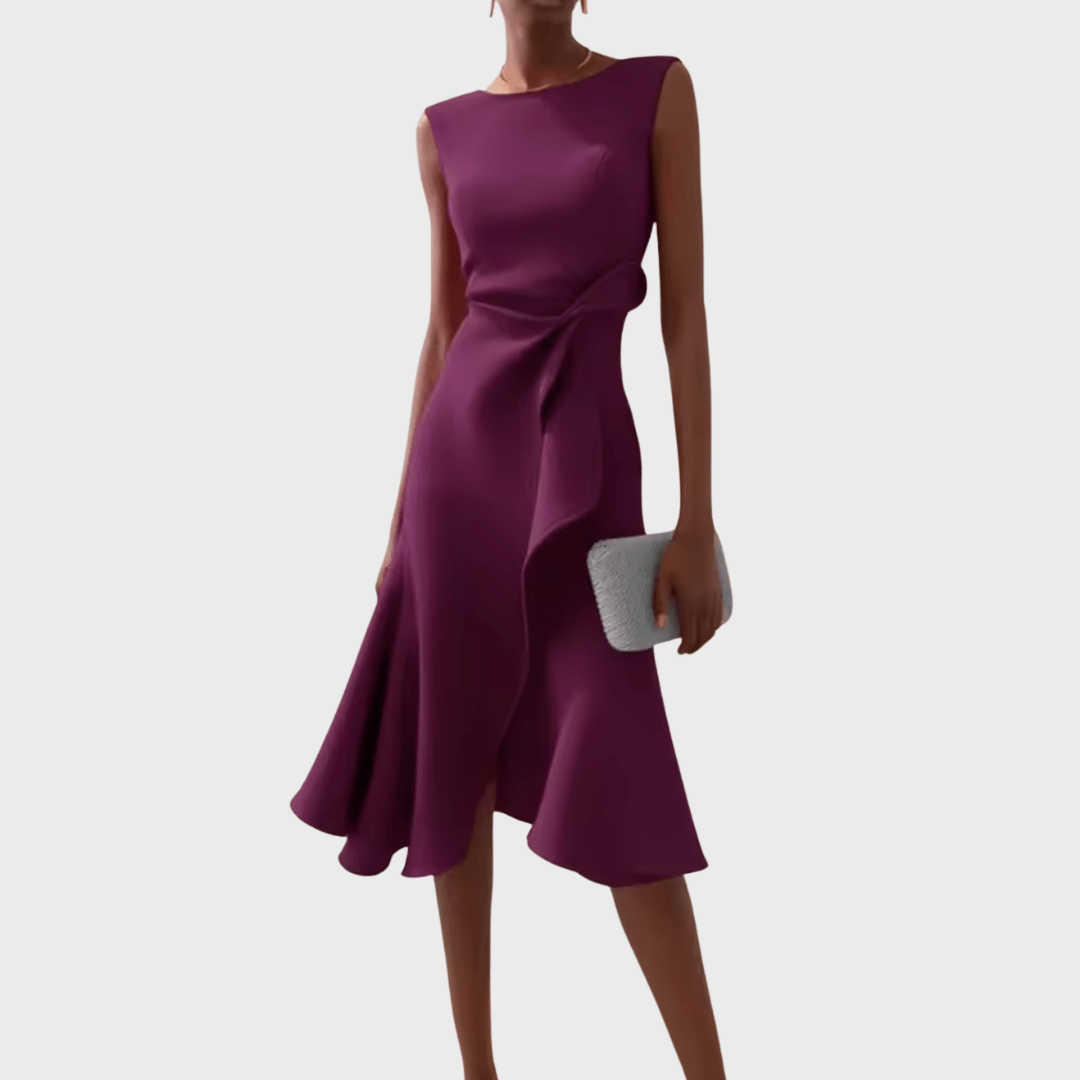 Sheila | Draped Asymmetric Midi Dress For Evening Wear Occasions - Nalani - Fashion Clothing and Decor