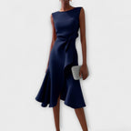 Sheila | Draped Asymmetric Midi Dress For Evening Wear Occasions - Nalani - Fashion Clothing and Decor
