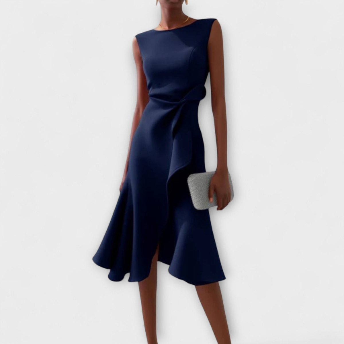 Sheila | Draped Asymmetric Midi Dress For Evening Wear Occasions - Nalani - Fashion Clothing and Decor