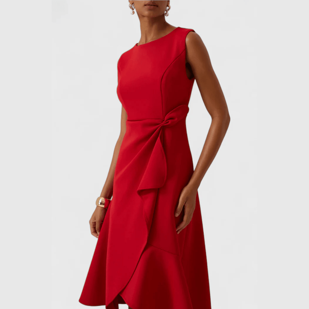 Sheila | Draped Asymmetric Midi Dress For Evening Wear Occasions - Nalani - Fashion Clothing and Decor