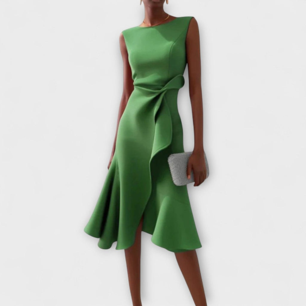Sheila | Draped Asymmetric Midi Dress For Evening Wear Occasions - Nalani - Fashion Clothing and Decor