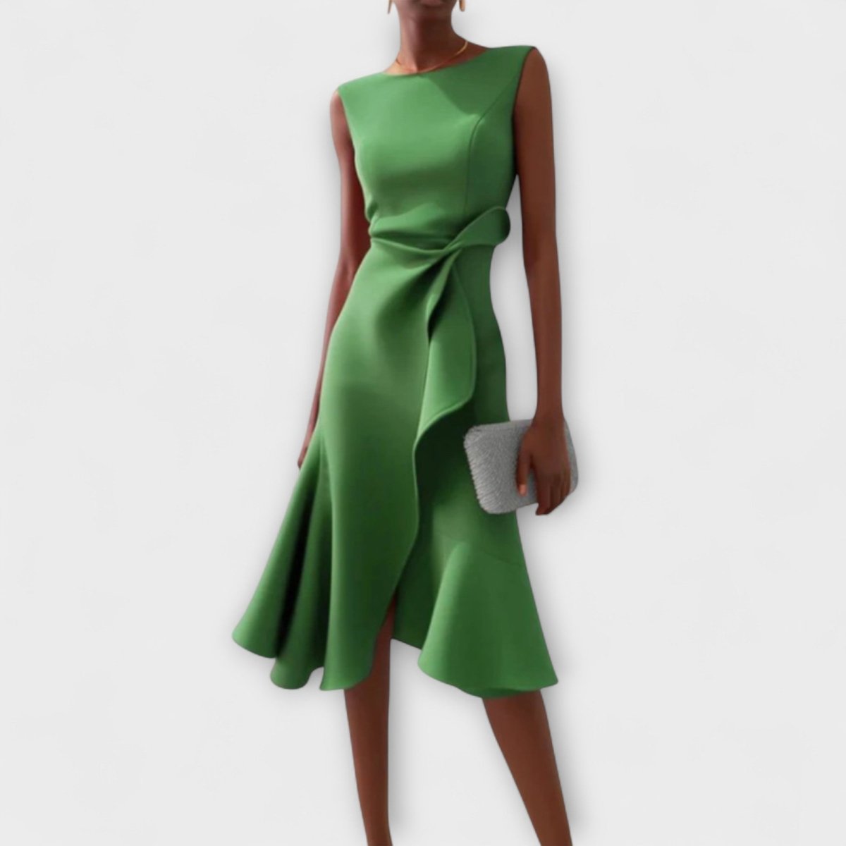 Sheila | Draped Asymmetric Midi Dress For Evening Wear Occasions - Nalani - Fashion Clothing and Decor