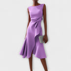 Sheila | Draped Asymmetric Midi Dress For Evening Wear Occasions - Nalani - Fashion Clothing and Decor