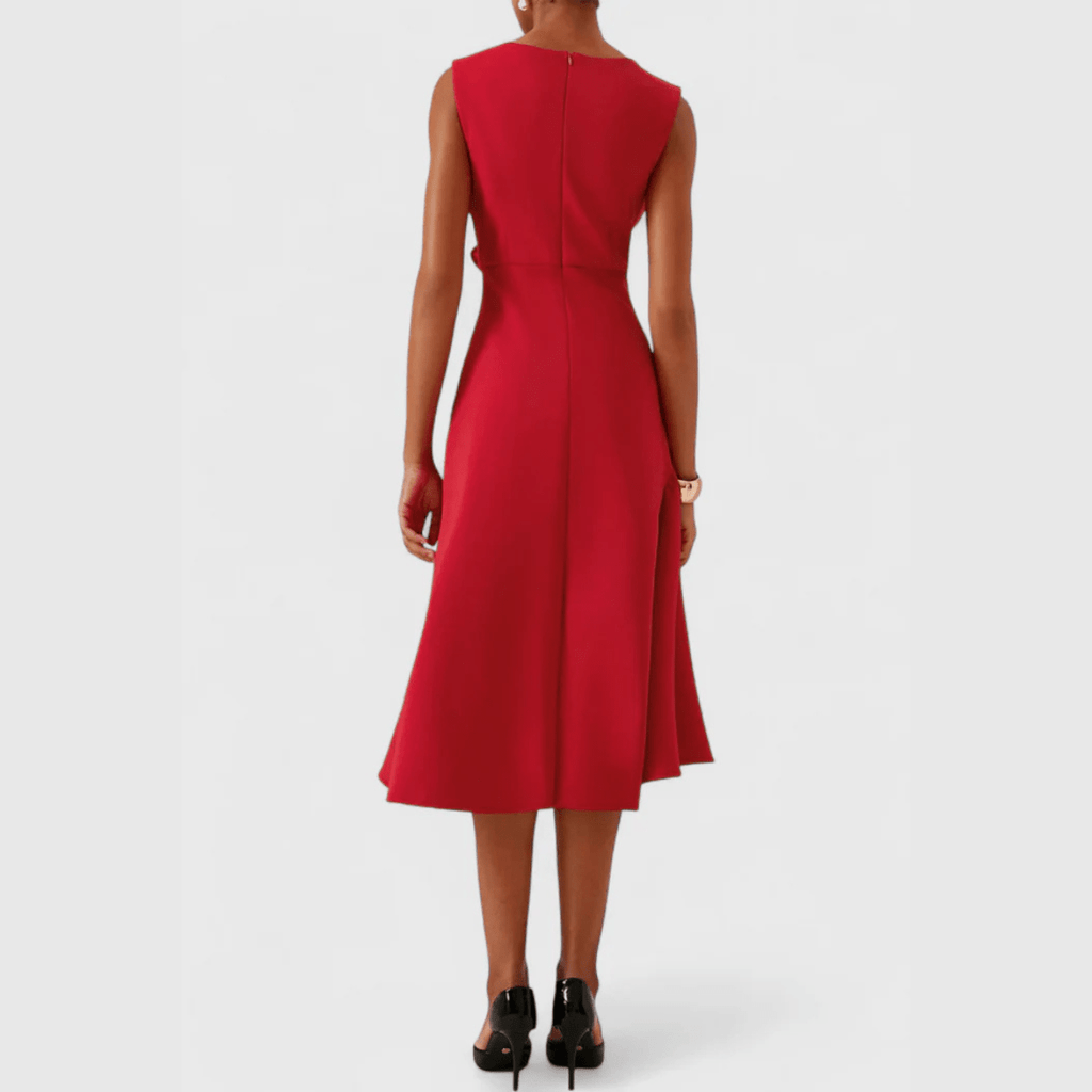 Sheila | Draped Asymmetric Midi Dress For Evening Wear Occasions - Nalani - Fashion Clothing and Decor