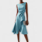 Sheila | Draped Asymmetric Midi Dress For Evening Wear Occasions - Nalani - Fashion Clothing and Decor