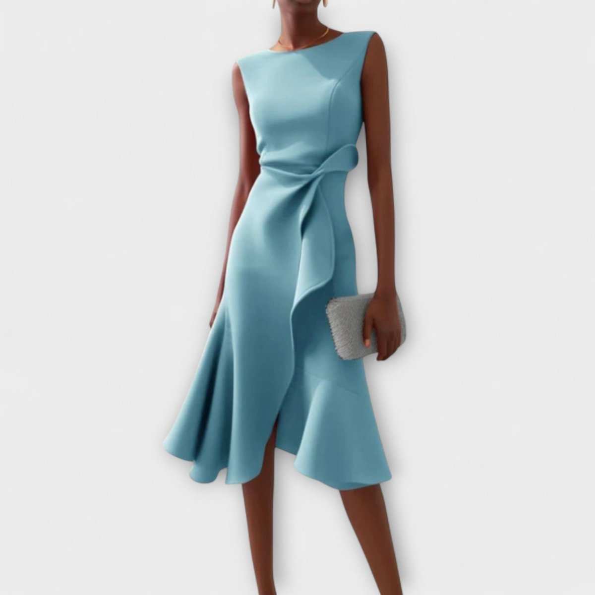 Sheila | Draped Asymmetric Midi Dress For Evening Wear Occasions - Nalani - Fashion Clothing and Decor