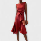 Sheila | Draped Asymmetric Midi Dress For Evening Wear Occasions - Nalani - Fashion Clothing and Decor
