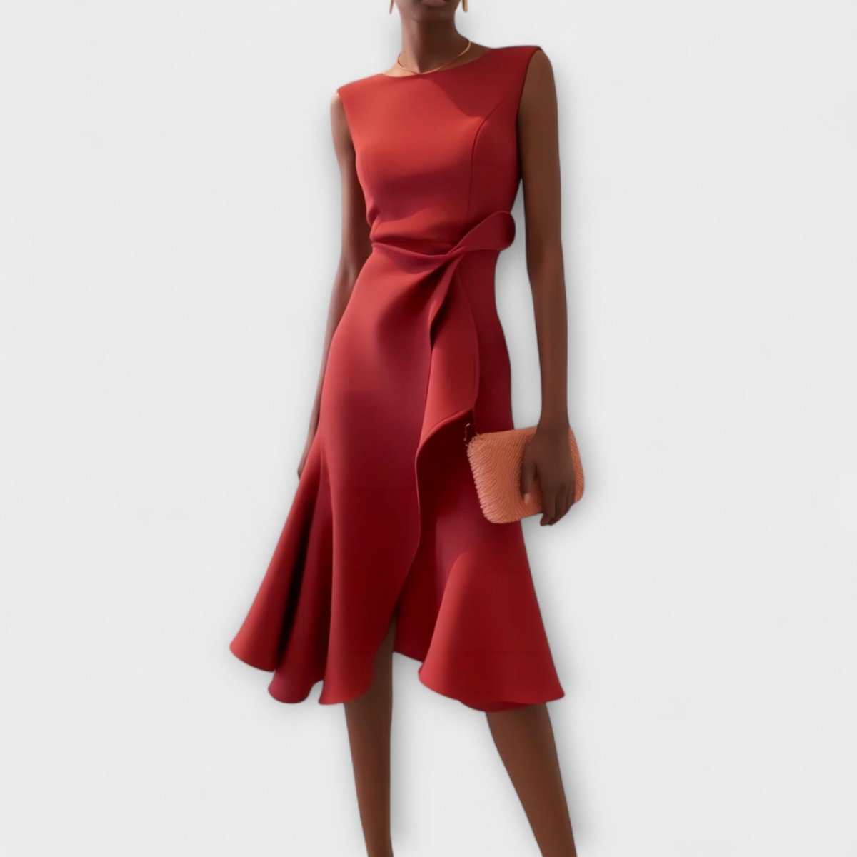 Sheila | Draped Asymmetric Midi Dress For Evening Wear Occasions - Nalani - Fashion Clothing and Decor