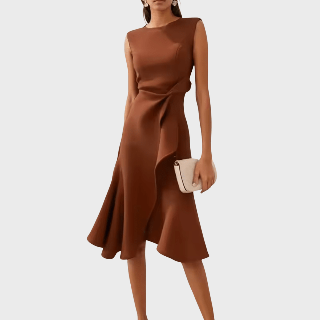 Sheila | Draped Asymmetric Midi Dress For Evening Wear Occasions - Nalani - Fashion Clothing and Decor