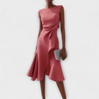 Sheila | Draped Asymmetric Midi Dress For Evening Wear Occasions - Nalani - Fashion Clothing and Decor