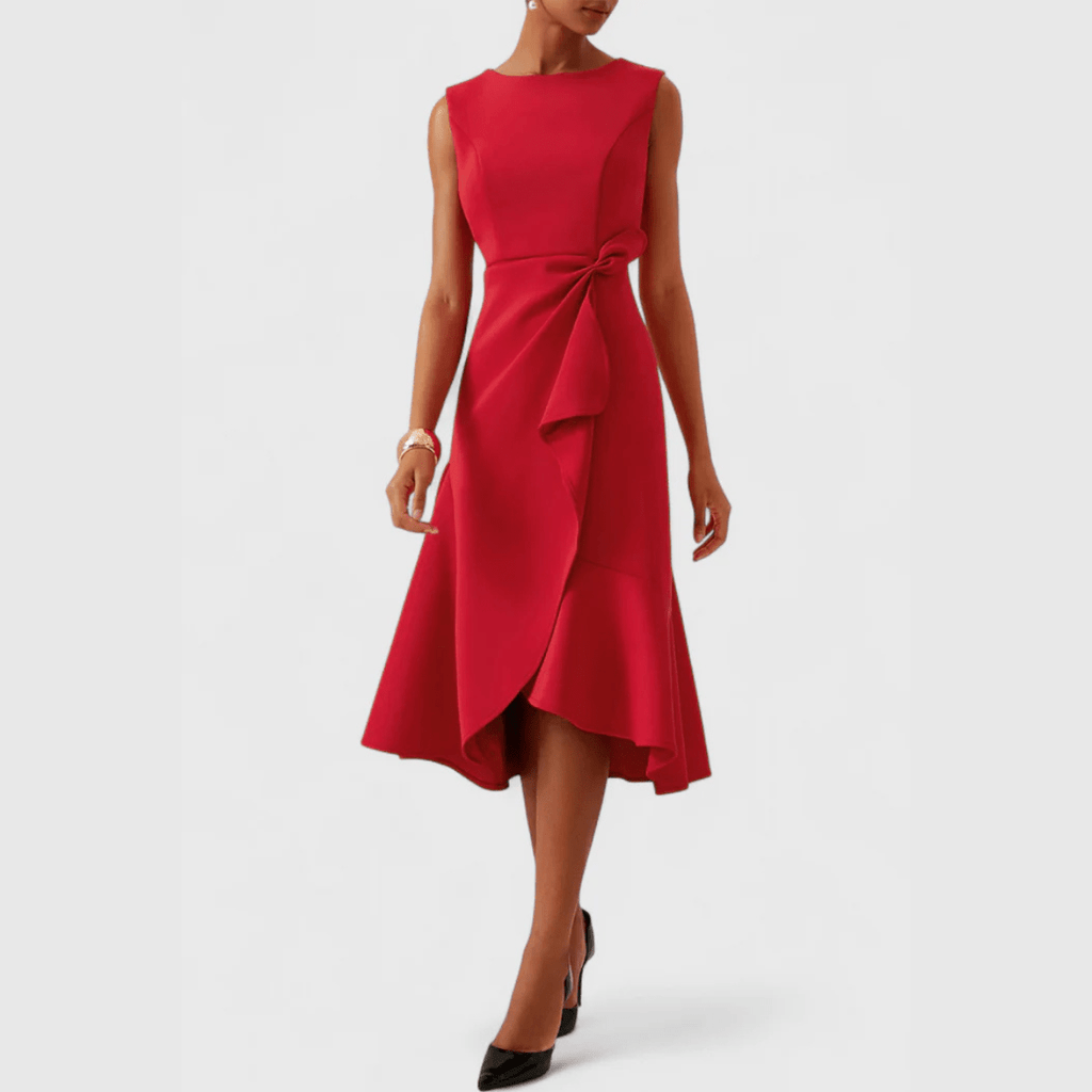 Sheila | Draped Asymmetric Midi Dress For Evening Wear Occasions - Nalani - Fashion Clothing and Decor