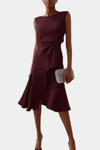 Sheila | Draped Asymmetric Midi Dress For Evening Wear Occasions - Nalani - Fashion Clothing and Decor