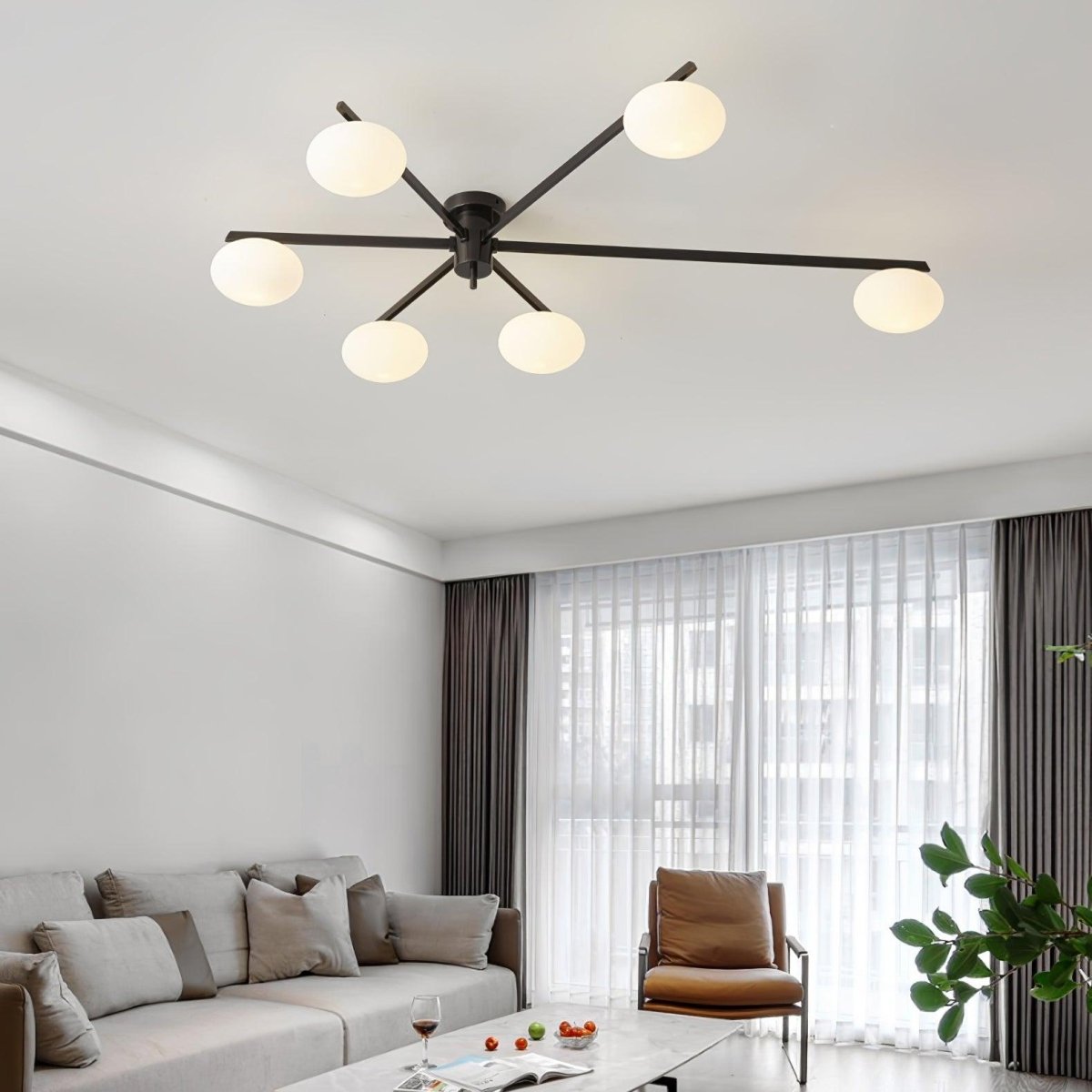 Slim Black Arm Ceiling Lamp With White Glass Oval Bulb - Nalani - UK Fashion Clothing and Decor