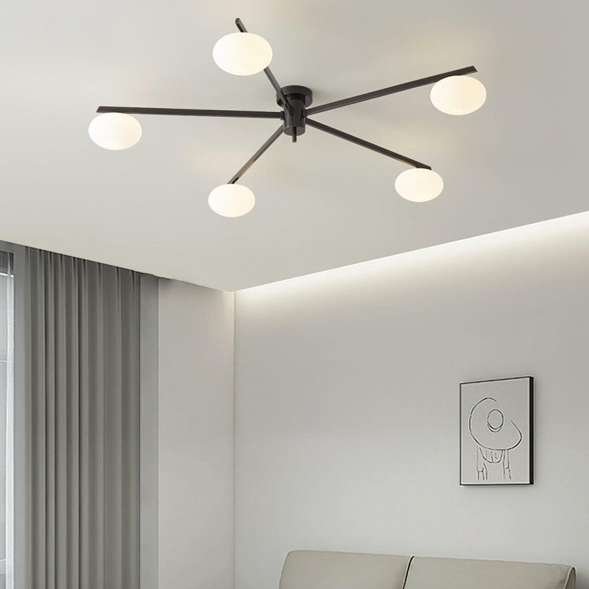 Slim Black Arm Ceiling Lamp With White Glass Oval Bulb - Nalani - UK Fashion Clothing and Decor