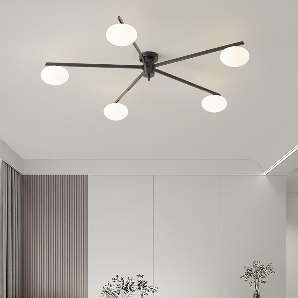 Slim Black Arm Ceiling Lamp With White Glass Oval Bulb - Nalani - UK Fashion Clothing and Decor