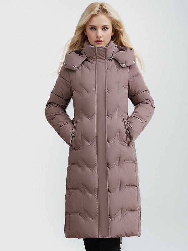 Slim Fit Cotton Puffer Coat With Hood Plus Size Knee Length - Nalani - UK Fashion Clothing and Decor