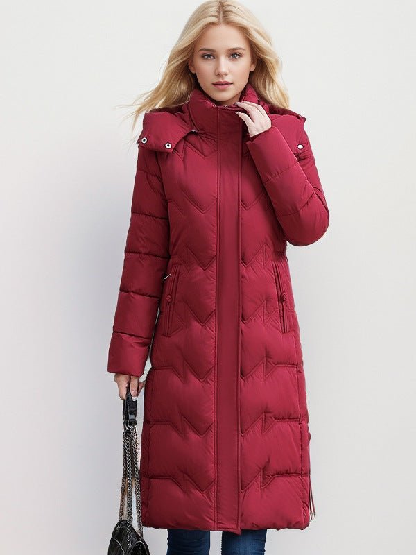 Slim Fit Cotton Puffer Coat With Hood Plus Size Knee Length - Nalani - UK Fashion Clothing and Decor