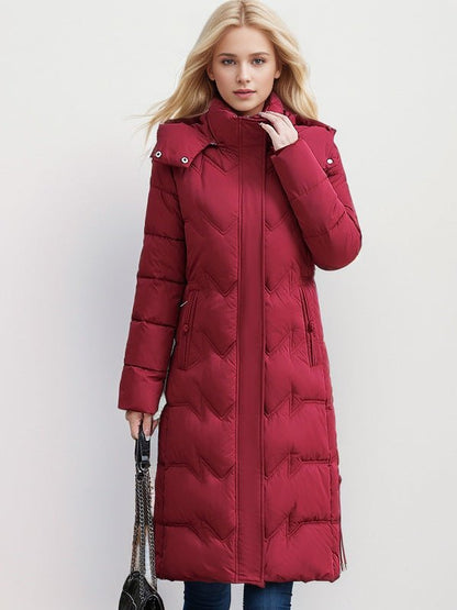 Slim Fit Cotton Puffer Coat With Hood Plus Size Knee Length - Nalani - UK Fashion Clothing and Decor