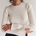 Slim Fit Crewneck Pullover Sweater With Puff Sleeves And Ruffle Cuffs - Nalani - UK Fashion Clothing and Decor