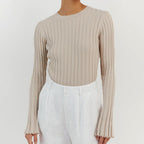 Slim Fit Crewneck Pullover Sweater With Puff Sleeves And Ruffle Cuffs - Nalani - UK Fashion Clothing and Decor