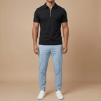 Slim Fit Men's Polo Shirt With Zip Closure Short Sleeve - Nalani - UK and AUS Fashion Clothing and Decor