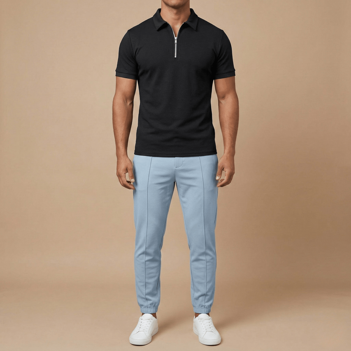 Slim Fit Men's Polo Shirt With Zip Closure Short Sleeve - Nalani - UK and AUS Fashion Clothing and Decor