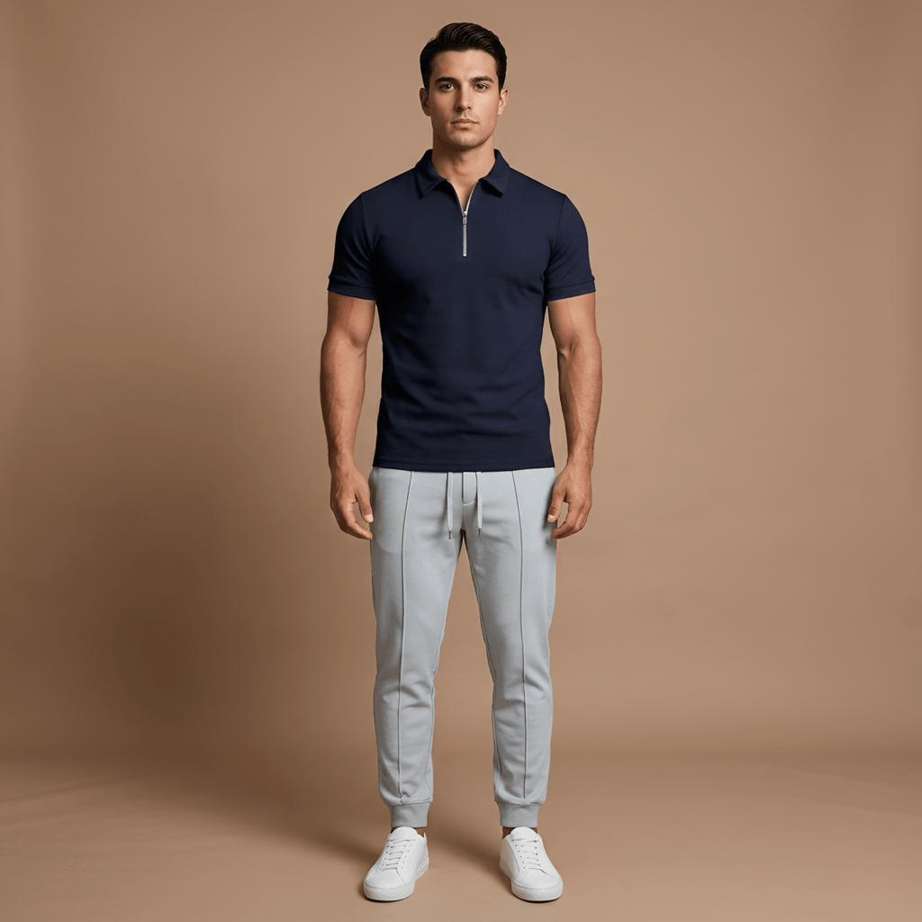 Slim Fit Men's Polo Shirt With Zip Closure Short Sleeve - Nalani - UK and AUS Fashion Clothing and Decor