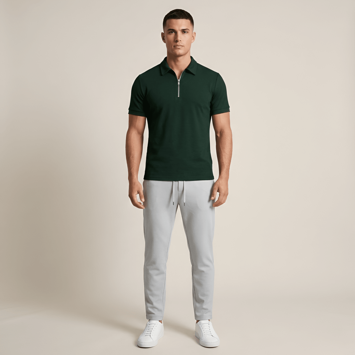 Slim Fit Men's Polo Shirt With Zip Closure Short Sleeve - Nalani - UK and AUS Fashion Clothing and Decor