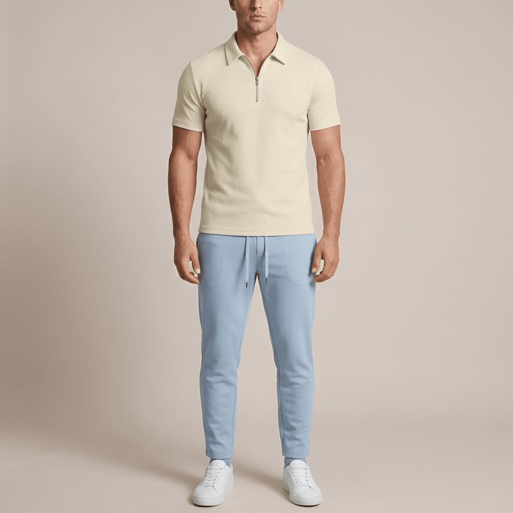 Slim Fit Men's Polo Shirt With Zip Closure Short Sleeve - Nalani - UK and AUS Fashion Clothing and Decor