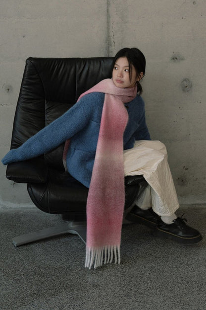 Soft Wool Blend Gradient Fringe Scarf Long Knit Wrap - Nalani - UK Fashion Clothing and Decor