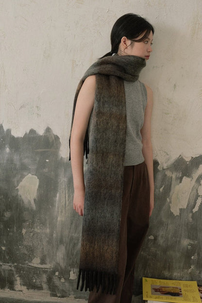 Soft Wool Blend Gradient Fringe Scarf Long Knit Wrap - Nalani - UK Fashion Clothing and Decor