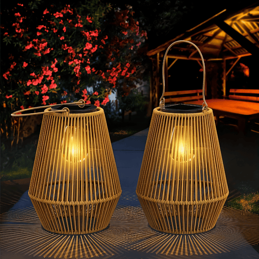 Solar Outdoor Lantern With Woven Look For Garden Patio - Nalani - UK Fashion Clothing and Decor