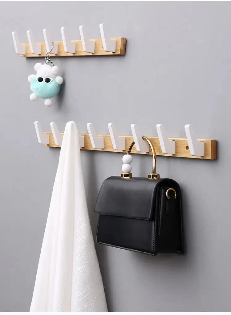 Solid Wood Wall Rack with 5 Hooks for Hall and Bedroom Decor - Nalani - UK Fashion Clothing and Decor