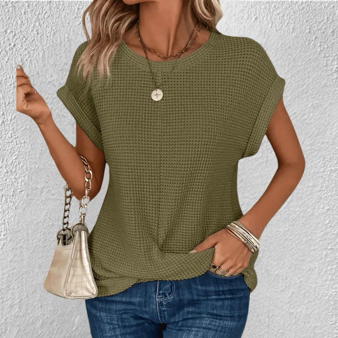 Soril | Tummy Tucking Waffle - knit top - Nalani - Fashion Clothing and Decor