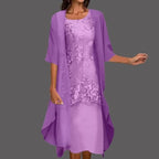 Soril | Women's dress with round neck and 3/4 sleeves for wedding guests | Floral pattern & Midi - Nalani - Fashion Clothing and Decor
